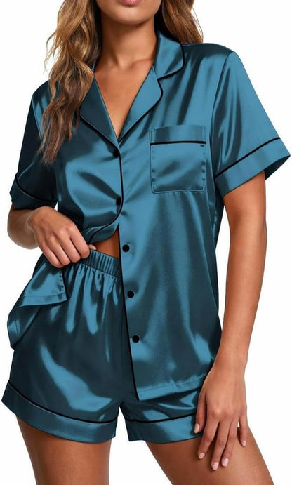 Pajamas for Women Set Silk Satin Pjs 2 Piece Button down Sleepwear
